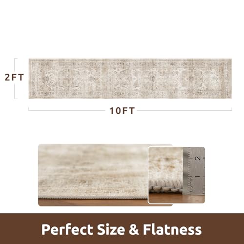 AMOAMI-2X10 Runner Rug-Washable Runners for Hallways-Soft Non Slip Bedside Rugs for Bedroom-Vintage Long Rug for Hallways Entryway Laundry Room Stair Kitchen Bathroom Beige