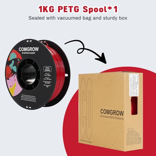 Image of Comgrow PETG 3D Printer Filament 1.75mm, High Precision and Tough 3D Printer Filament 1kg (2.2LBS), Dimensional Accuracy + /- 0.02 mm, Fit Most 3D Printers Red