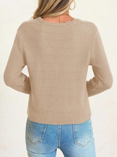 Image of Saodimallsu Womens V Neck Cardigan Sweaters Button Up Cropped Boho Knit Long Sleeve Loose Trendy Sweater Tops