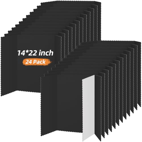 Image of Ctosree 24 Pcs 14 x 22 Inch Tri Fold Poster Board Bulk for Display,Black | Science Fair Project,Classroom Display Paperboard, Single Wall Build, Lightweight Presentation Board,3 Panels