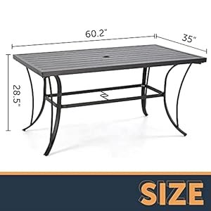 HAPPATIO Patio Dining Table for 6, Metal Steel Slat Patio Dining Table with Umbrella Hole Dia 2", Black Brown (60" x 35" x 28.5") HAPPATIO Patio Dining Table for 6 Metal Steel Slat Patio Dining Table with Umbrella Hole Dia 2 Black Brown 60 x 35 x 285