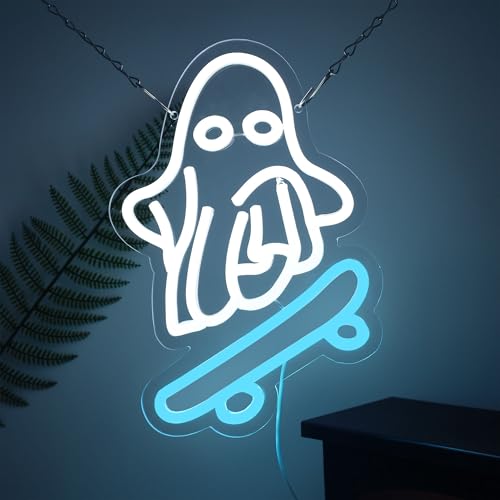 Image of Halloween Neon Sign ghost skateboard Neon lights Halloween wall decorations suitable for holiday parties room party decorations LED holiday gifts for friends