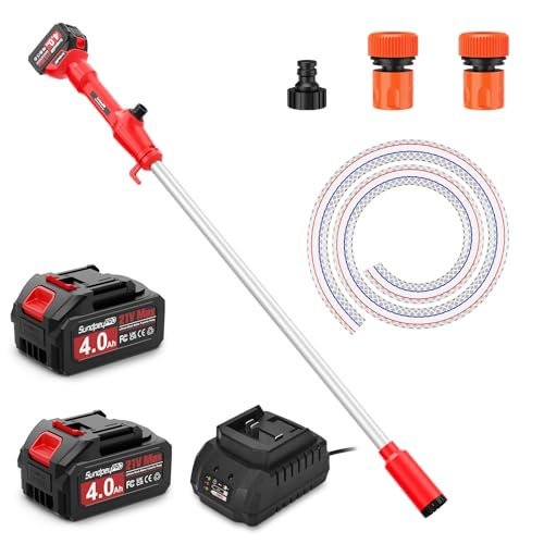 SundpeyPRO Akku Regenfasspumpe Wasserpumpe 21V - Kabellose Stab-Wasserpumpe Max. Förderleistung 2725 L/h und 9 m Förderhöhe, Tauchdruckpumpe mit 2×4000 mAh Akkus für Pool/Gärten/Teiche/Boote/Keller