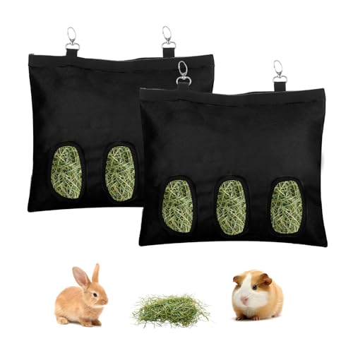 2 Pcs Rabbit Hay Feeder,Guinea Pig Hay Feeder,13×10.8 Inch Guinea Pig Bag,Small Animal Feeding Bag for Rabbits, Hamsters, Hedgehogs (3 Holes,Black) - image 8