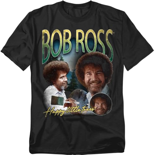 Popfunk Bob Ross Homage Unisex Adult T Shirt Black Large