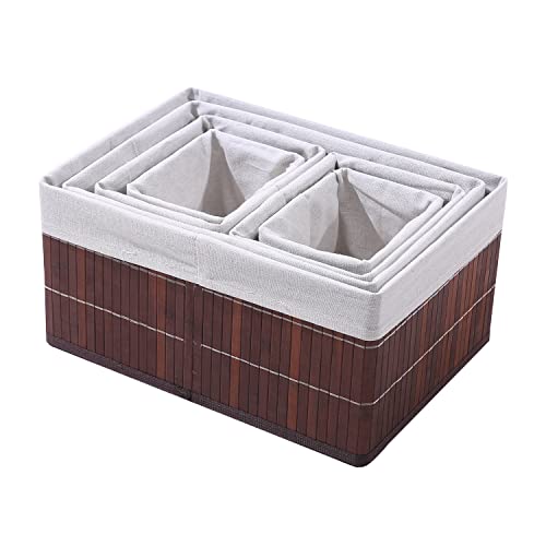 HomeStorie® Eco-Friendly Natural Bamboo Storage Basket Bins Organ...