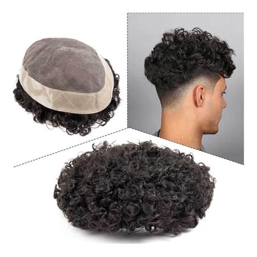 Système de remplacement cheveux humains bouclés pour homme actif | Postiche noir 6x9