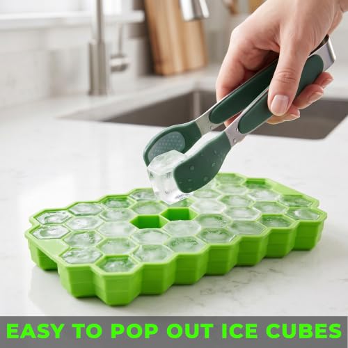 Image of SIMEVIX Silicone Ice Cube Tray Hexagonal Mold, BPA-Free Food-Grade Silicone, Easy Release Flexible Ice Maker, Stackable Space-Saving Design (No of Packs - 4 Trays) (148 Ice Cubes)
