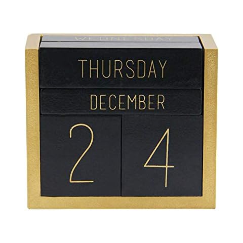 Juegoal Wooden Perpetual Calendar, Wooden Block Daily Calendar Office Desk Accessories (Black) Cover