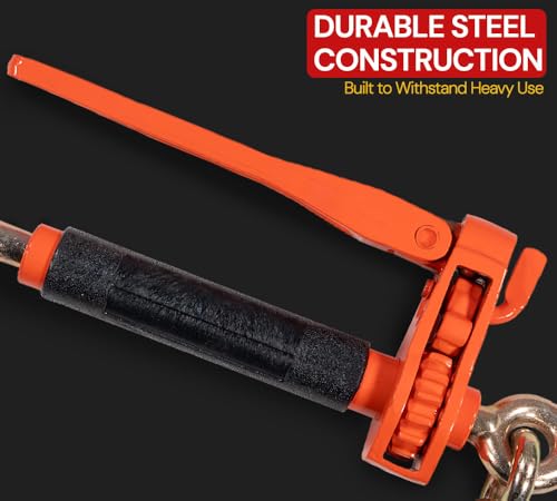 Image of Mytee Products 2 Pack 5 /16 inch - 3 /8 inch Hi-Viz Orange Quick Ratchet Folding Handle Ratchet Load Binder w /Grab Hook 7,100 lbs WLL | Tie Down Hauling Chain Binders for Flatbed Truck Trailer