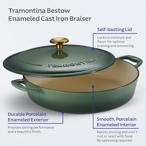 Image of Tramontina Bestow Enameled Cast Iron 4-Qt Braiser Pan with Lid, Cactus