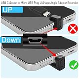 QIANRENON USB C na Micro USB ładowanie, dane w kształcie litery U, złącze typu C, wtyczka micro USB, kąt 180 stopni, adapter do dołu 10 W 480 Mbps, podziałka w kształcie litery U 5,4 mm, 2 szt.