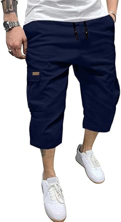 JMIERR Mens Casual Twill Cargo Shorts Cotton Drawstring Classic Cargo Stretch Short Below Knee 13 Inches with 6 Pockets