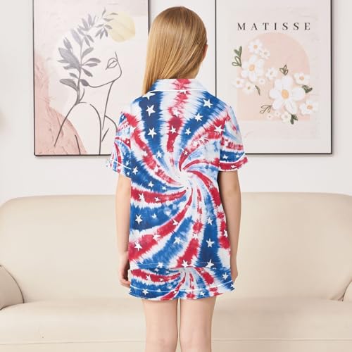 Red Blue Star Tie Dye Summer Pajamas Set Soft Satin Pjs Sets 2 Piece Short Sleeve Sleepwear Casual Clothes 5