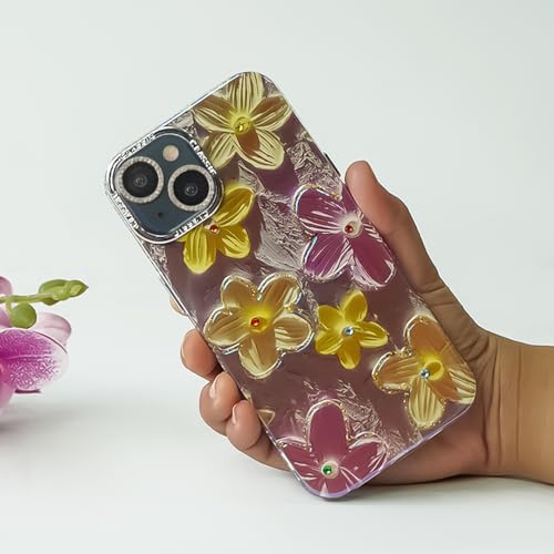 Image of Peeperly Back Cover Case for iPhone 15 Pro Scratch Resistant Anti-Slip TPU Shockproof Protective Durable Retro Gem-Encrusted Flower Art Aesthetic Case for Girls & Women(Purple)