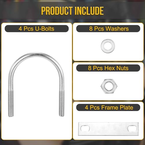 Image of DTGN M10x76x110mm U Bolts Round Kit - 4Set - 304 Stainless Steel U-Bolt Kit with Nuts, Washers, Frame Plate - Good for Pipe, Trailer, Automotive, Leaf Spring Fastener
