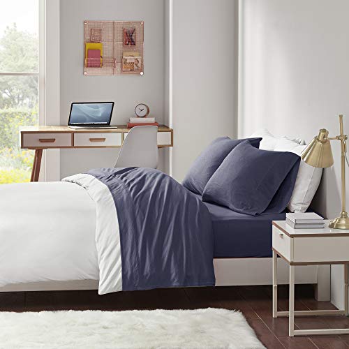Intelligent Design Cotton Blend Jersey Knit Absorbent Ultra Soft All Season Sheet Set, King Size, Navy