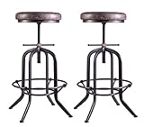 LOKKHAN Set of 2 Industrial Bar Stool-Adjustable Swivel Vintage Pu Leather Bar Stool-Rustic Bar Stool with Cushion-Cast Iron Stool-Coffee Kitchen Stool-Extra Tall Pub Height 29-35 Inch,Fully Welded