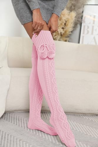 Image of YELAIVP Women's Thigh High Socks - Extra Long Cable Knit Over the Knee Socks and Leg Warmers