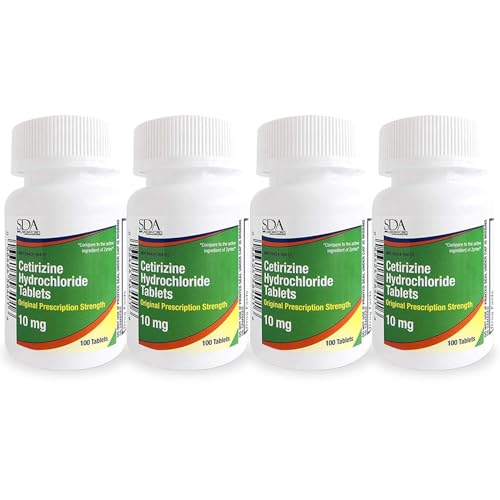 SDA LABORATORIES All Day 24-Hour Allergy Medicine 100 Count Antihistamine for Allergies Pollen Hay Fever Dry Itchy Eyes | Cetirizine HCl 10mg Tablets (Pack of 4)