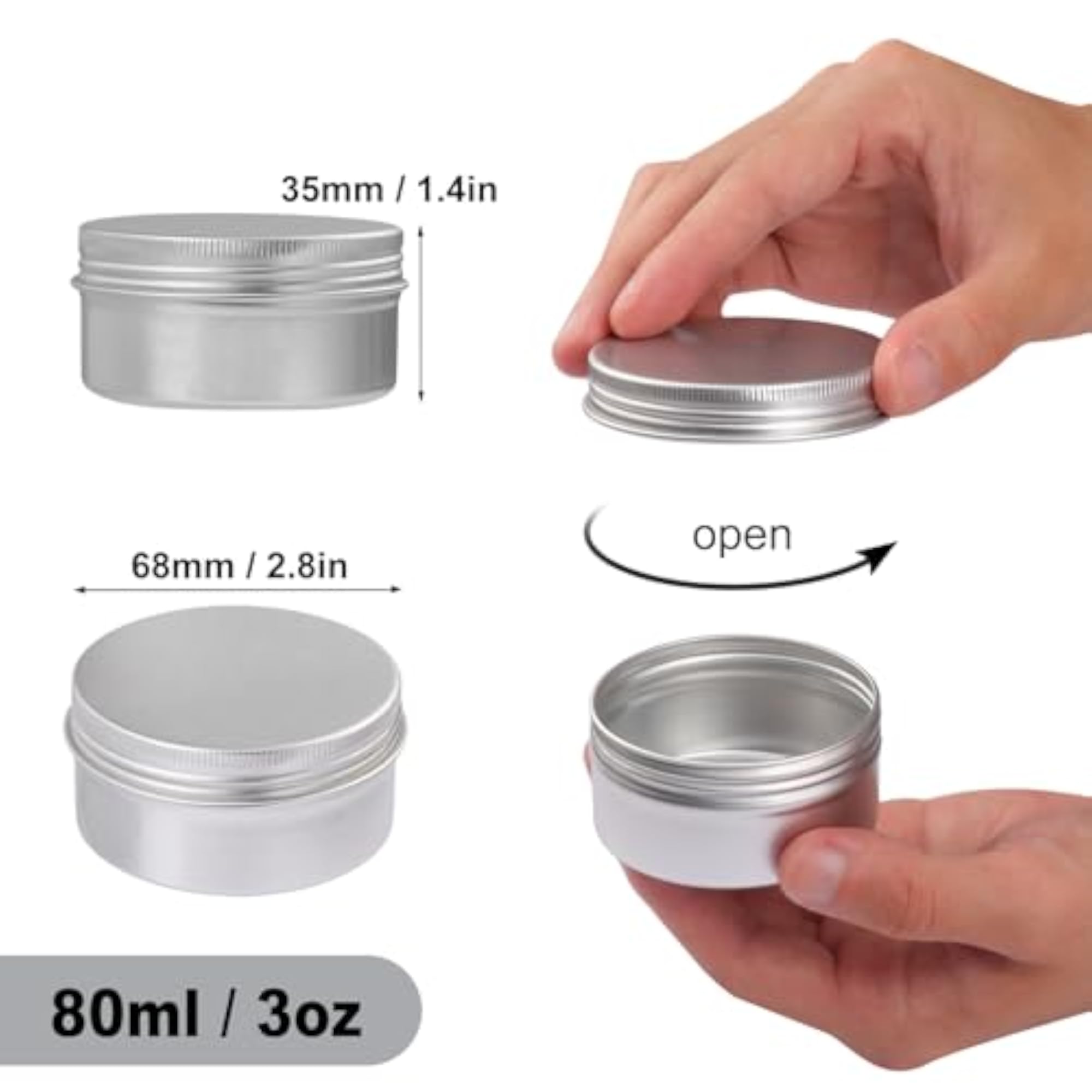 3 Ounce Aluminum Tins with Screw Tops, 54 Pcs