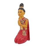 Healifty Kniende Buddha Statue Holz Thailand Desktop Ornament Willkommensfiguren Dekoration 25cm Hoch