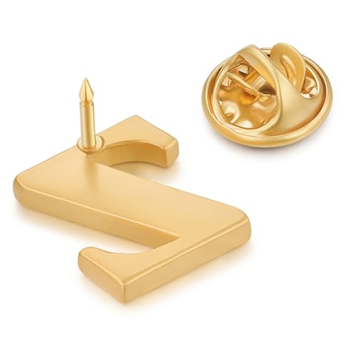 Image of HONEY BEAR Mens Womens Initial Alphabet Letter Lapel Pins Collar Badge Brooches for Business Wedding Graduation Gift Matte Gold 0.59 inches