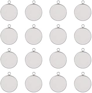 UNICRAFTALE 30pcs 20mm Stainless Steel Pendant Cabochon Settings Flat Round Blank Bezel Pendant Trays for DIY Earring Necklace Jewelry Making 27x22x2mm, Hole 3mm