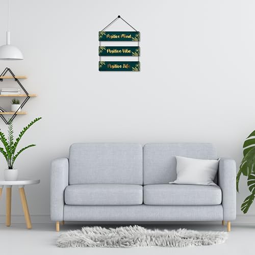 Image of EXPLEASIA Decorative Wall Hanging Wooden Art Decoration Item for Home Office Living Room Bedroom Decoration Items Home Decor Gift Items (Leaf Positive Life (DarkGreen))