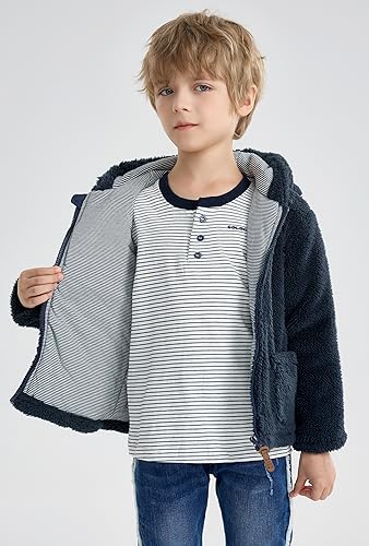 Image of SOLOCOTE Boys Winter Coat Kids Toddler Hooded Fleece Jacket Warm Sherpa Lined Zip Up Sweatshirt