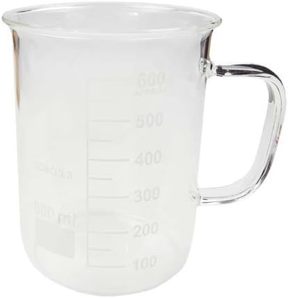 600ml Beaker Mug, Graduated in Ml, Oz, Cups, Borosilicate Glass Rolled Top