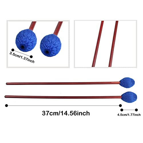 Image of Mr.Power Marimba Mallets Wood Handle Yarn Head with Maple Handle, Bass Percussion instruments Sticks (Soft Yarn Head, Blue) (Pack of 2)