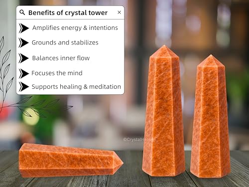 Image of Crystal Heaven Certified Peach Moonstone Crystal Tower Obelisk Point for Chakra, Healing and Balancing - AAA Grade Original Certified Gemstone Agate for Reiki Meditation Yoga Spiritual (3-4 Inches)