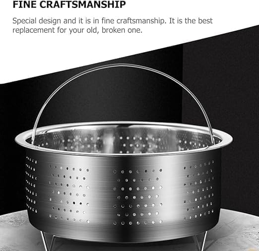 Image of Steamer Basket Metal Insert Steaming Rack For Rice Cooker Steamer Basket With Handle For Vegetables, Fish, Seafood Cooking Warmer Kitchen Strainer Kitchen Cookware Silver (1ps /20 * 9 * 7 CM)