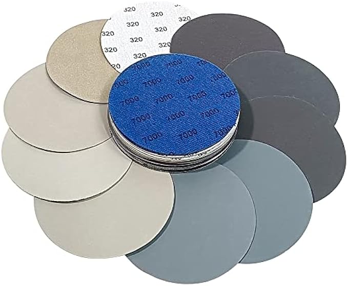 Rouswee 30PCS 5 Inch #320-#7000 Hook and Loop Wet Dry Sanding Discs 320/400/800/1000/1500/2000/3000/4000/5000/7000 Grit Compatible for Random Orbital Sander Sanding Grinder (30 PCS 5 inch #320-#7000)