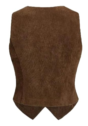 Women's Corduroy Waistcoat Solid Sleeveless Jacket Button Front V Neck Vest Crop Top2