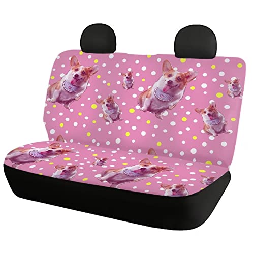 Image of Modysero Yellow Polka Dots Corgi Print Pink Car Set Cover Full Set Durable Soft Front Rear Bench Seat Cover Set for Women Elastic Breathable Automotive Seat Protector Universal Fit All Cars Trucks
