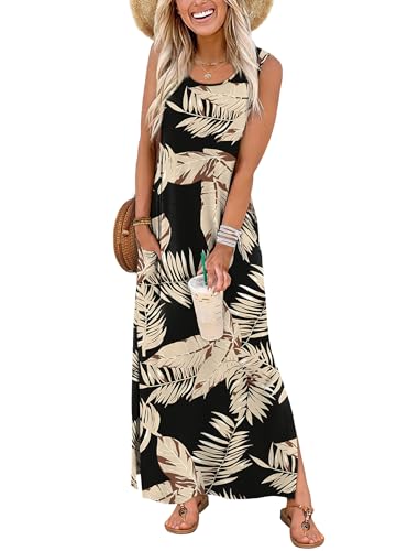 Image of WIHOLL Maxi Dress Summer Dresses 2026 Beach Vacation Clothes Sleeveless Sundresses with Pockets Boho S-3XL