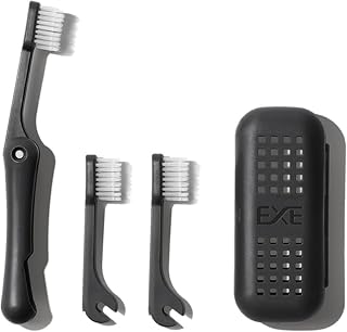 Minibox Folding Travel Toothbrush with Dual-Length Bristles & Case, Compact Mini Design for Business Trips, Camping, and Outdoor Activities, 1 Pack with 2 Extra Replaceable Brush Heads, Black