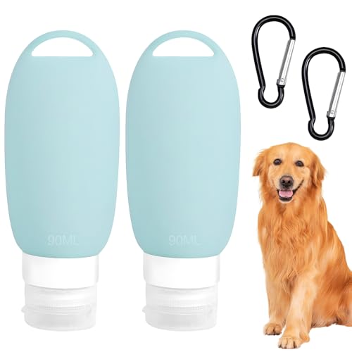Moorstdel 2 Stück Futtertube Zum Befüllen Hund, 90ml Futtertube Hund, Silikon Reiseflaschen Mit Teleskopschnalle, Wiederverwendbare und leckfreie Flaschen für Reise