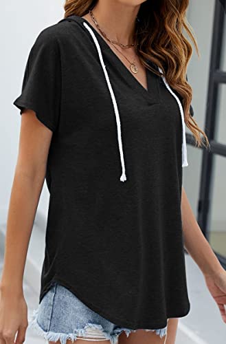 Nekosi Cute Tops For Women Lightweight Short Sleeve Shirts Solid Color V Neck Hoodies #TOP2