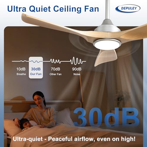 Image of Depuley 42-Inch Ceiling Fan with Light: Wood 3 Blade Outdoor Fans for Patios - Dimmable Indoor Ceiling Fan with Remote Control Fandelier Ultra Quiet DC Motor Reversible 6 Speed Timer