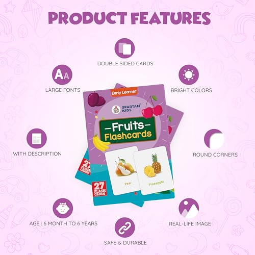 Image of SPARTAN KIDS Fruits Flash Cards for Kids | 27 Early Learning Flash Cards for 1 + Year Old Baby Easy & Fun Way of Learning for Cognitive Skills | Learning Toys for 2+ Year Old Girl and boy