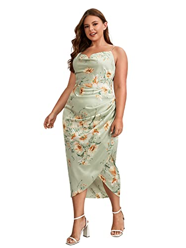 Image of Floerns Women's Plus Size Satin Spaghetti Strap Cowl Neck Wrap Party Cami Dress