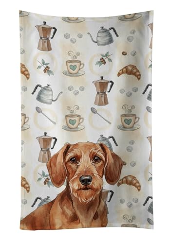 Caroline's Treasures Wirehaired Red Dachshund Coffee Bar Kitchen Towel Velour Plush Front and Cotton Loop Back Machine Washable