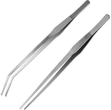 Aquarium Tweezers Extra Long 15 inches, 2 Pcs Stainless Steel Straight and Curved Tweezers for Fish Tank Plant Aquascape Tools, Feeding Tongs