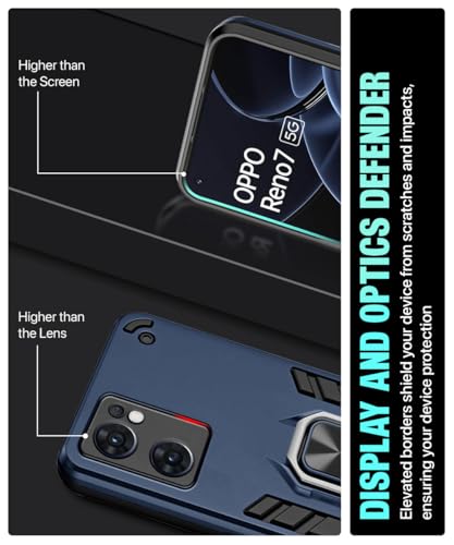 Image of WOW IMAGINE Shock Proof Back Case Mobile Cover for Oppo Reno 7 5G | Back Cover Case (Tough Armor | Hybrid PC + TPU | Ring Holder & in-Built Kickstand | Blue)