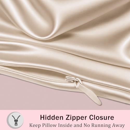 Mulberry Silk King Size Pillow Cases Set of 2, Ultra Smooth Soft Breathable Cooling Pillow Cases for Hot Sleepers, Silk Satin Pillowcases 2 Pack with Zipper for Hair and Skin, Gifts for Women