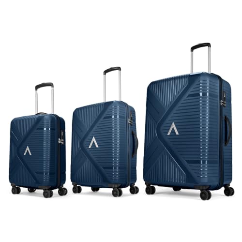 Image of Aristocrat Envoy Set of 3 Trolley Bag 55, 65 & 75cm | S+M+L | Hard Luggage | 8-Wheel Suitcase for Travel | Combination Lock with Sturdy Zipper | Polypropylene | 3 Years International Warranty (Blue)