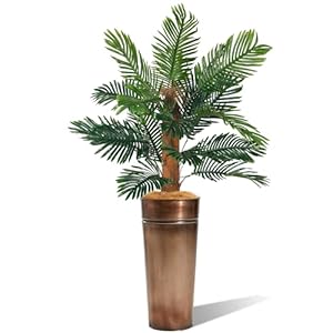 KOL 6FT Artificial Palm Tree with Galvanized Steel Bronze Tall Planter, Realistic Fake Silk Faux Tropical Areca Plants, Dypsis Lutescens Plants, Elegant Home Office Porch Indoor Outdoor Decor KOL 6FT Artificial Palm Tree with Galvanized Steel Bronze Tall Planter Realistic Fake Silk Faux Tropical Areca Plants Dypsis Lutescens Plants Elegant Home Office Porch Indoor Outdoor Decor